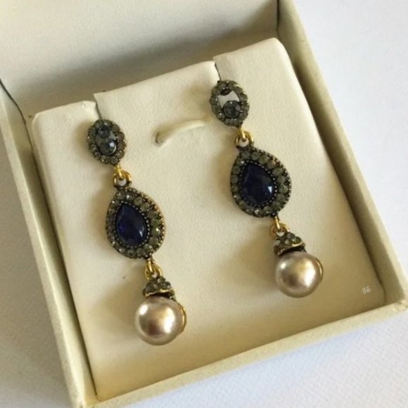 Vtg Style Boho Ethnic Water-drop Crystal Rhinestone Faux Pearl Dangling Earrings - Picture 3 of 14